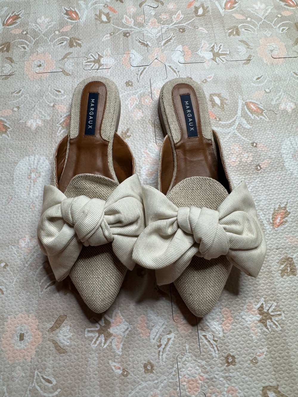 Margaux Cream Bow Pointed-Toe Slide Mules